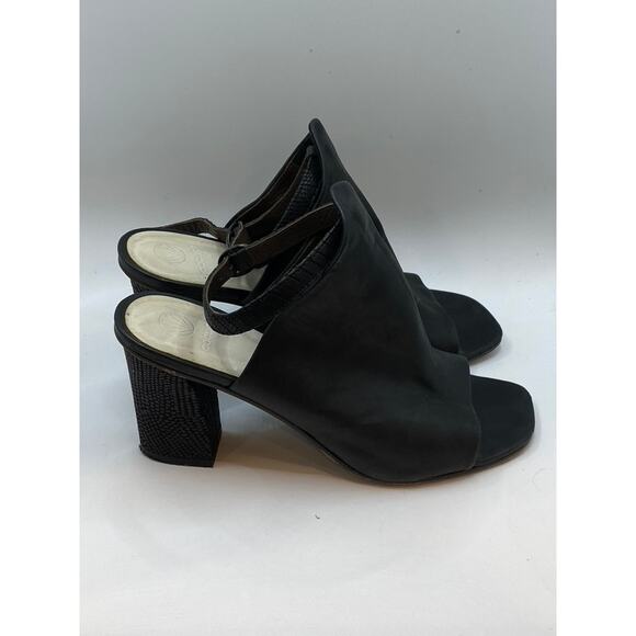 COCLICO Women's Black Leather Square Peep-Toe Heeled Sandals SZ 38.5(US8.5) - Picture 2 of 11